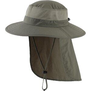 Unisex Pea Green 100% Polyester Wide Brim Mesh With Vent Neck Flap Fishing Hat